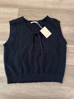 Elle Grey Sleeveless Tie Neck Knit Top